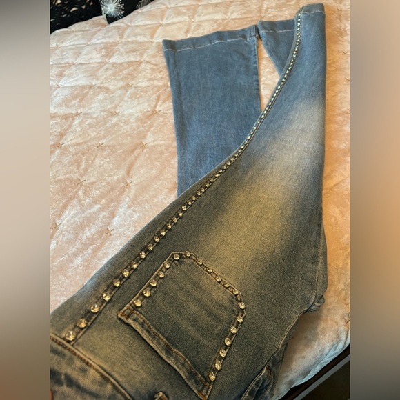 NWOT FETICHE SUANCES Jeans Diamond CZ Studded High Waist Stretch Women’s M Bling - Picture 10 of 14